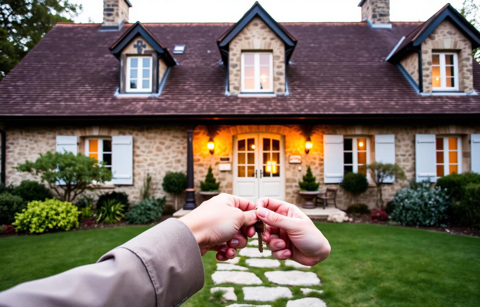 Remise de clés devant une maison de charme gérée par une conciergerie en Seine-et-Marne