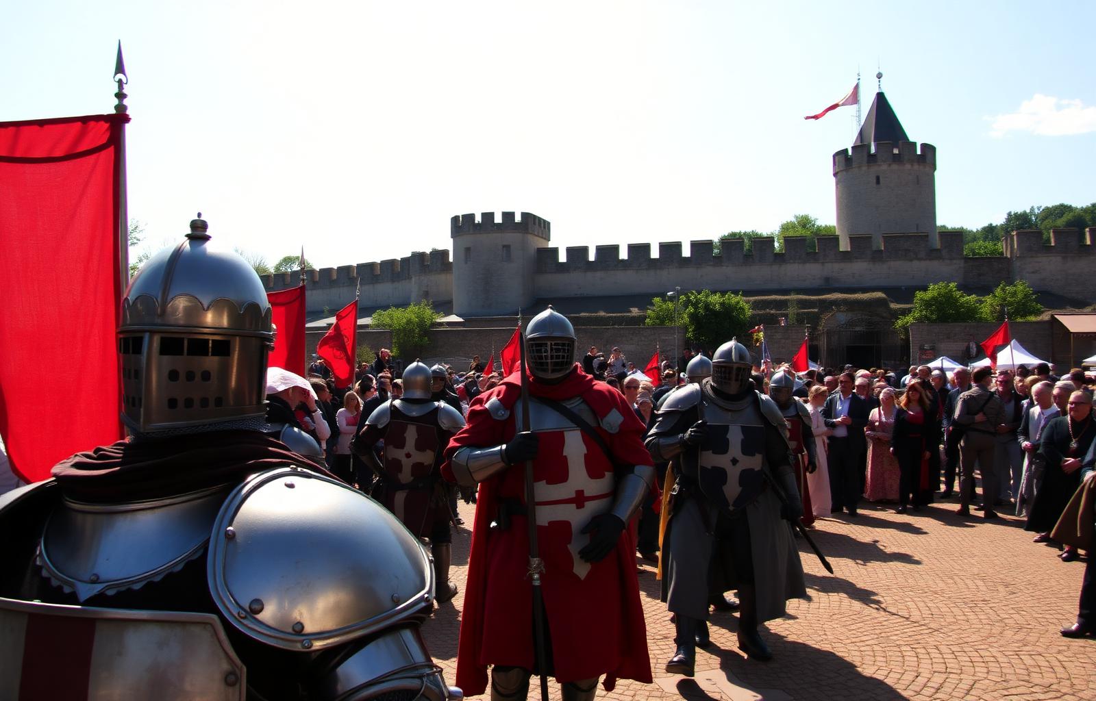 Reconstitution médiévale devant les remparts de Provins lors de la fête médiévale